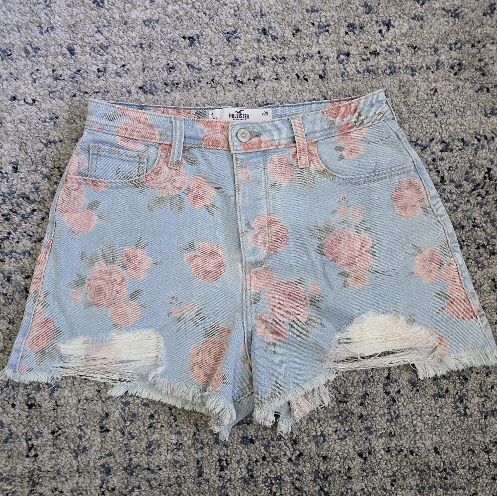 Hollister Light Blue Floral Denim Shorts